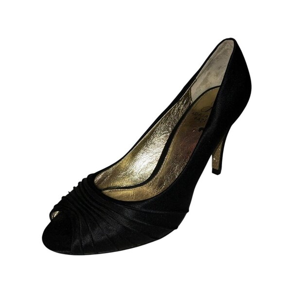 Adrianna Papell Womens Size 6 M Black Gold Farrel Peep Toe Dress Pump Heels - Picture 1 of 9